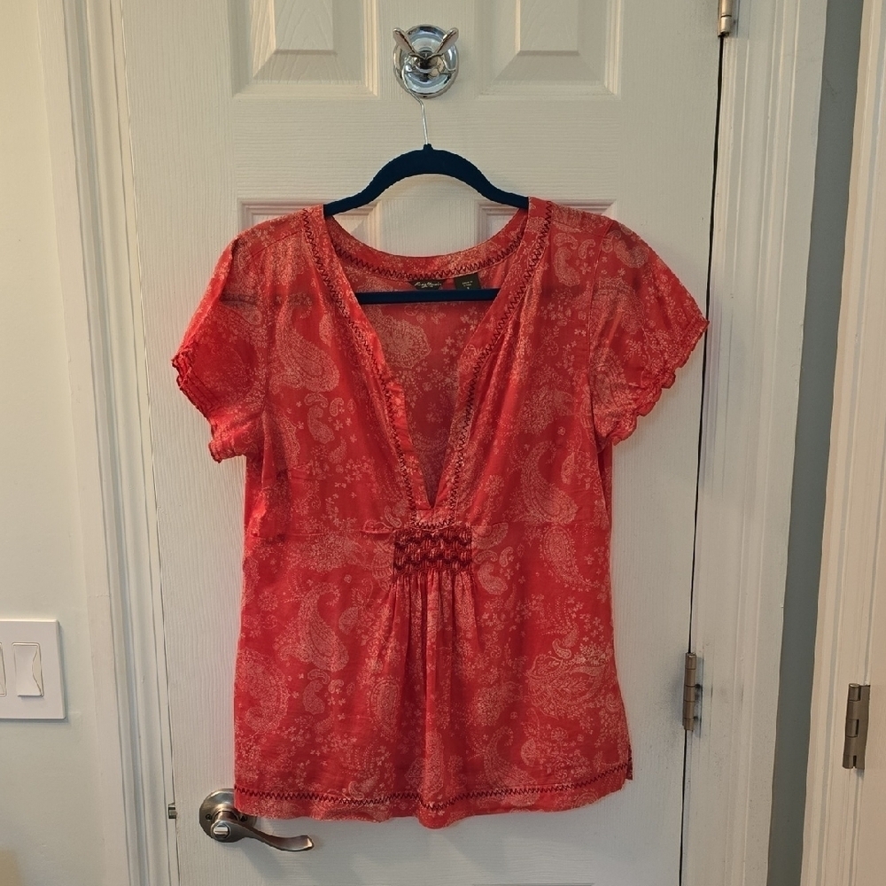 Eddie Bauer Red Paisley Top Size S (0728C)